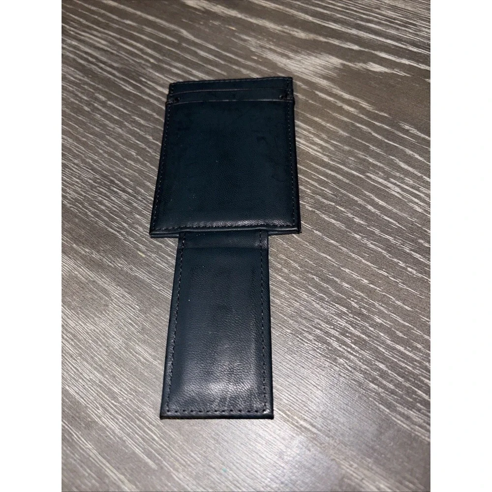 Leather Men's ID Holder with Money Clip, Black, Solid, ID Window‎